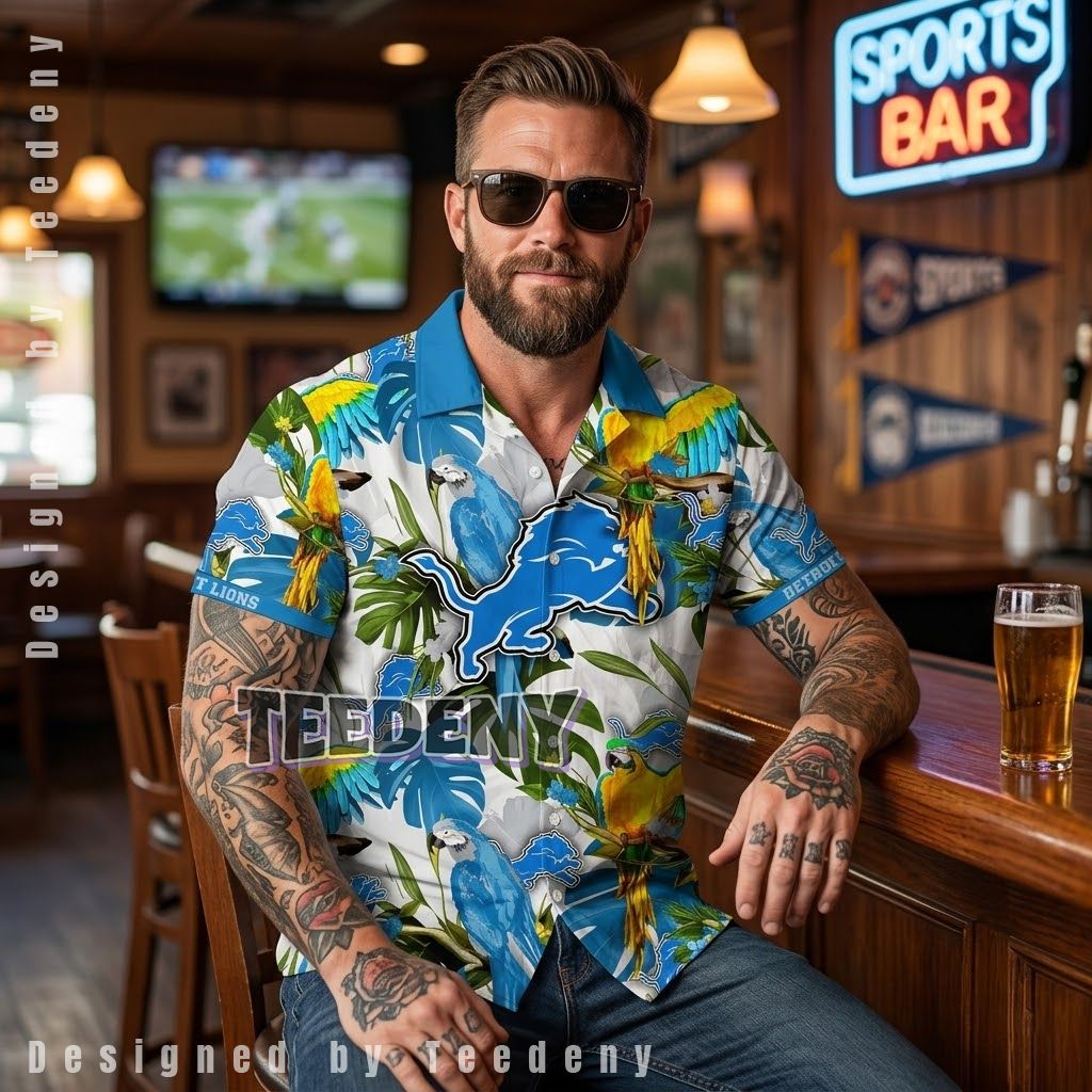 Detroit Lions Parrot Jungle Beach Shirt Front