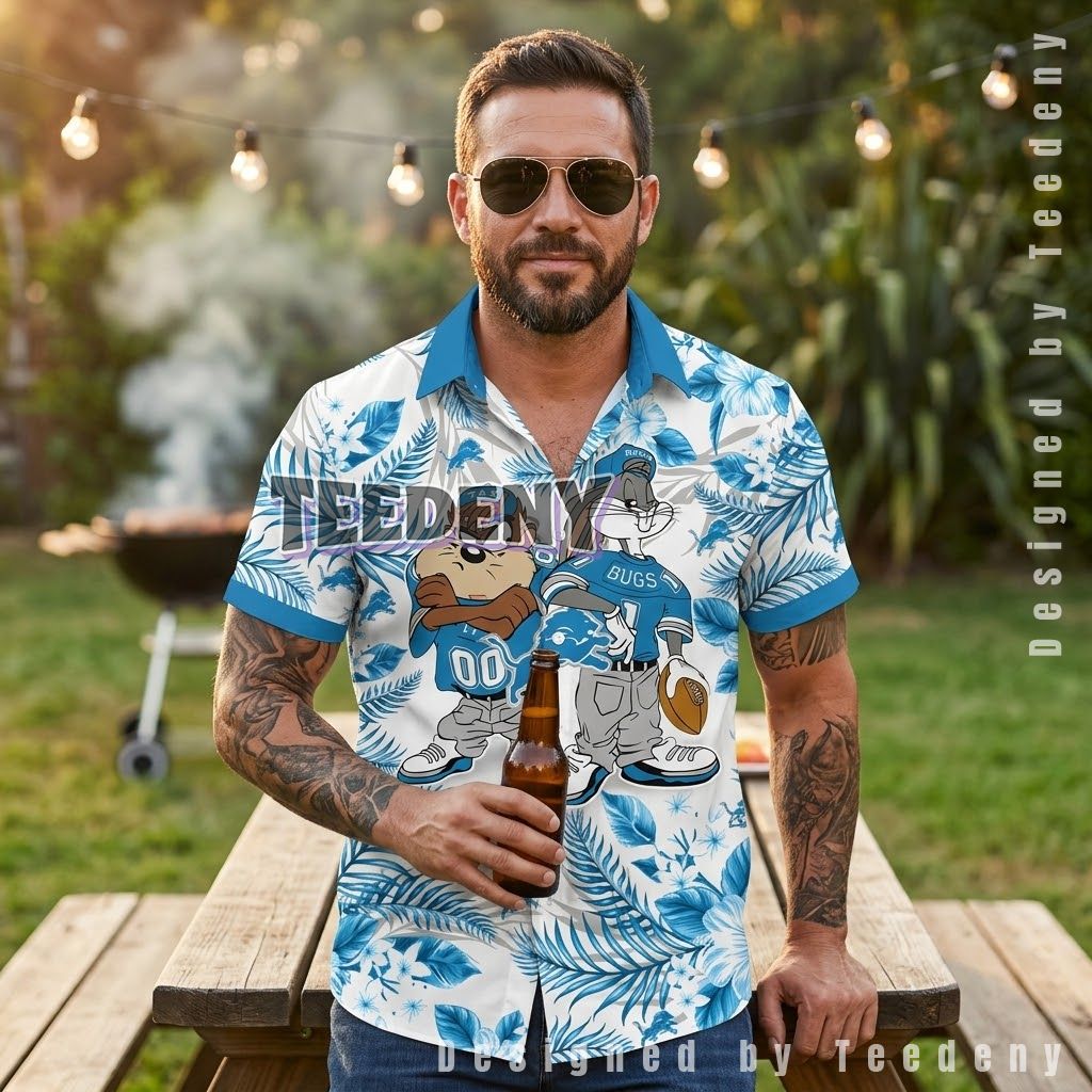 Detroit Lions Taz Bugs Tropical Shirt Front