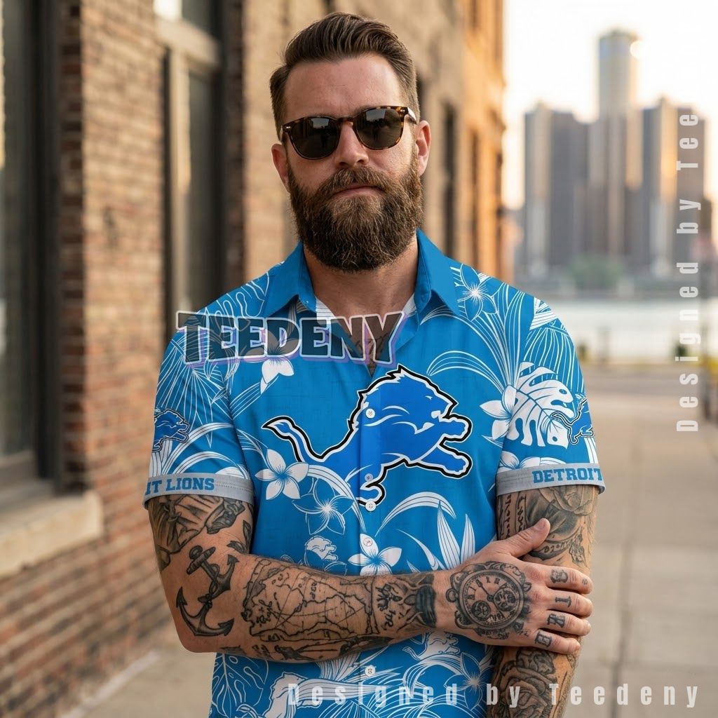 Detroit Lions Tropical Leaf Tropical Shirt Front