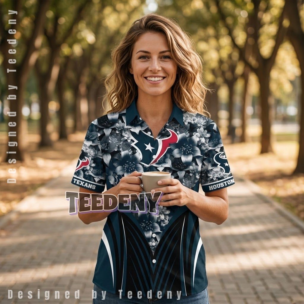 Houston Texans Dark Floral Tropical Shirt Front