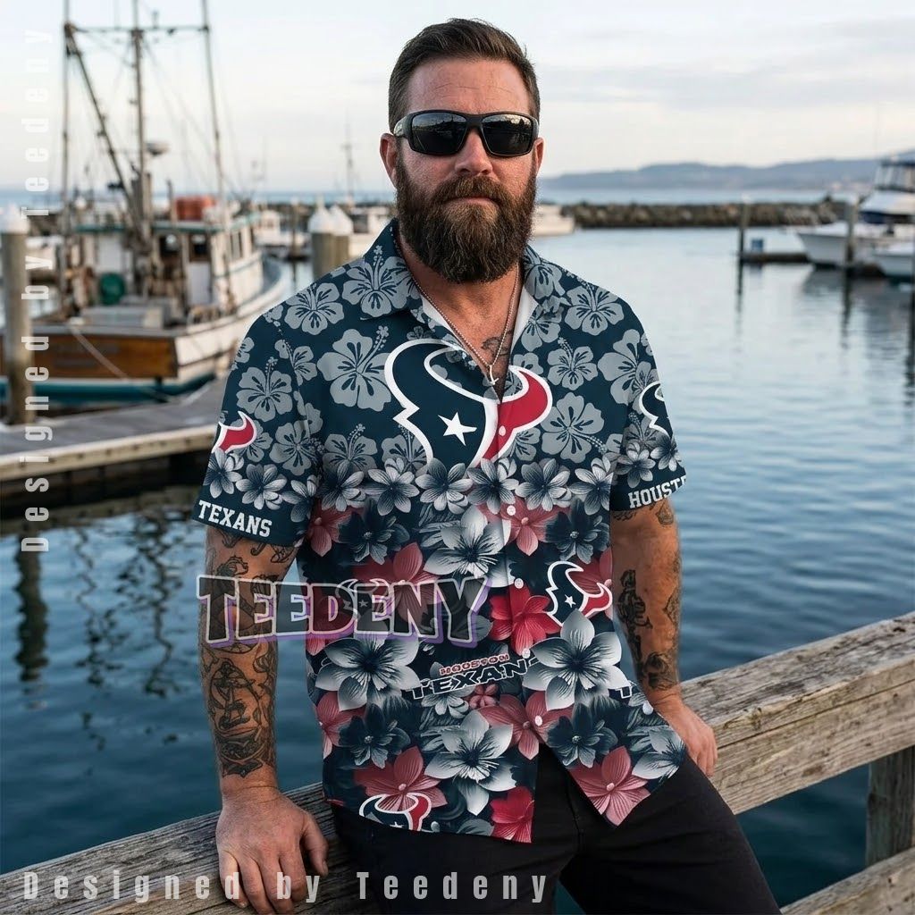 Houston Texans Hibiscus Gradient Hawaiian Shirt Front