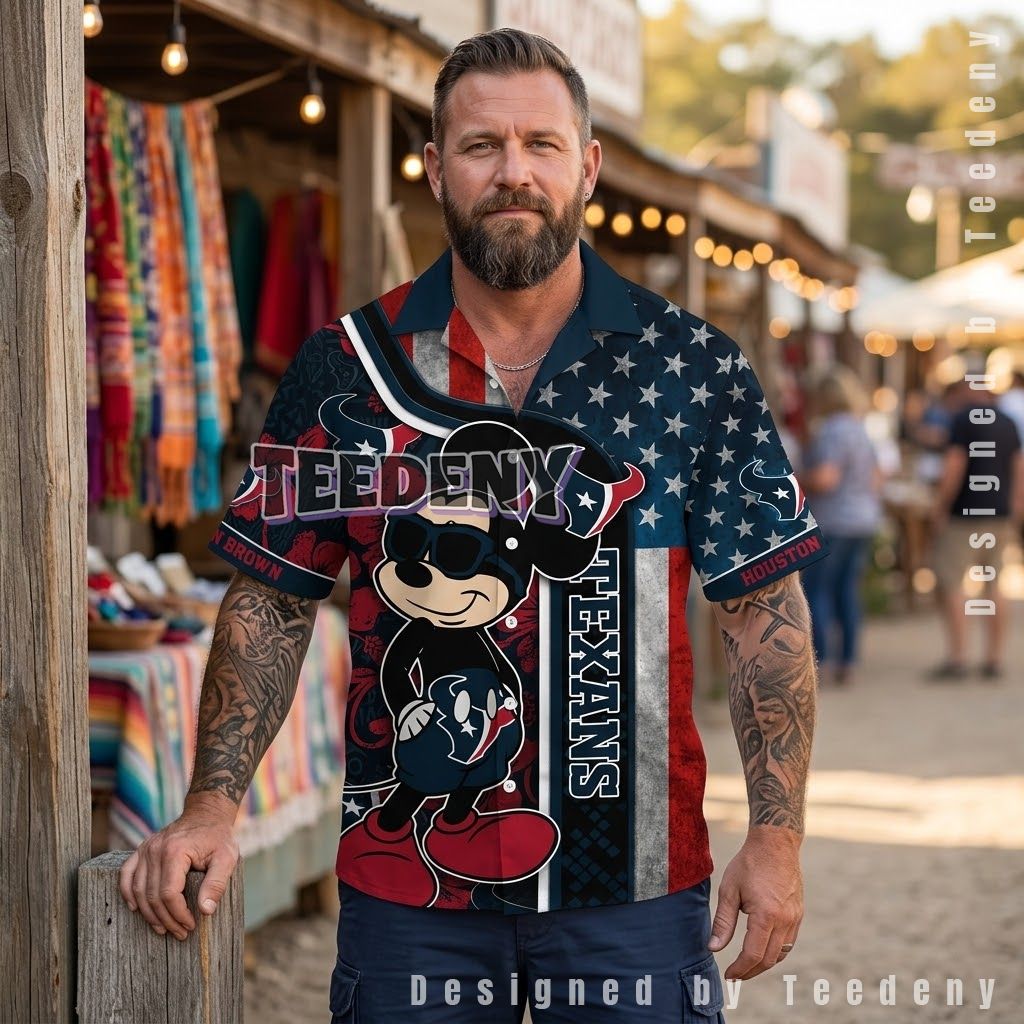 Houston Texans Mickey American Hawaiian Shirt Front