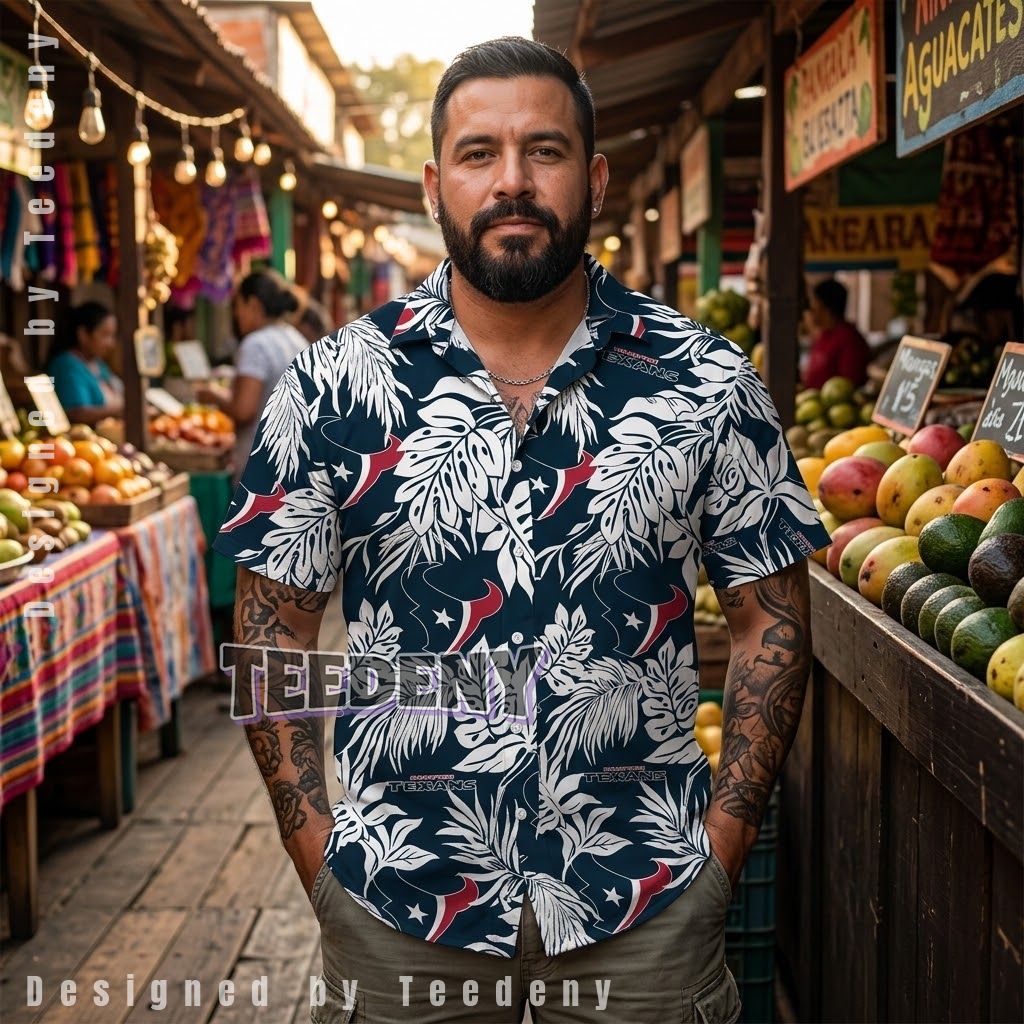 Houston Texans Monstera Leaf Aloha Shirt Front