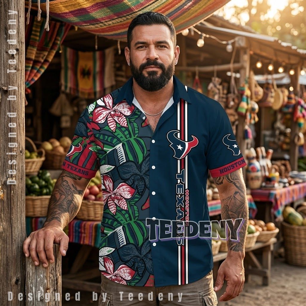 Houston Texans Orchid Stripe Hawaiian Shirt Front