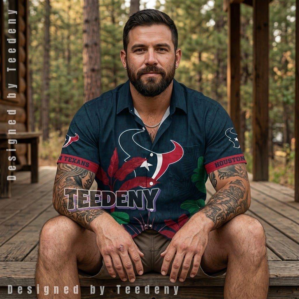 Houston Texans Red Tropical Aloha Shirt Front