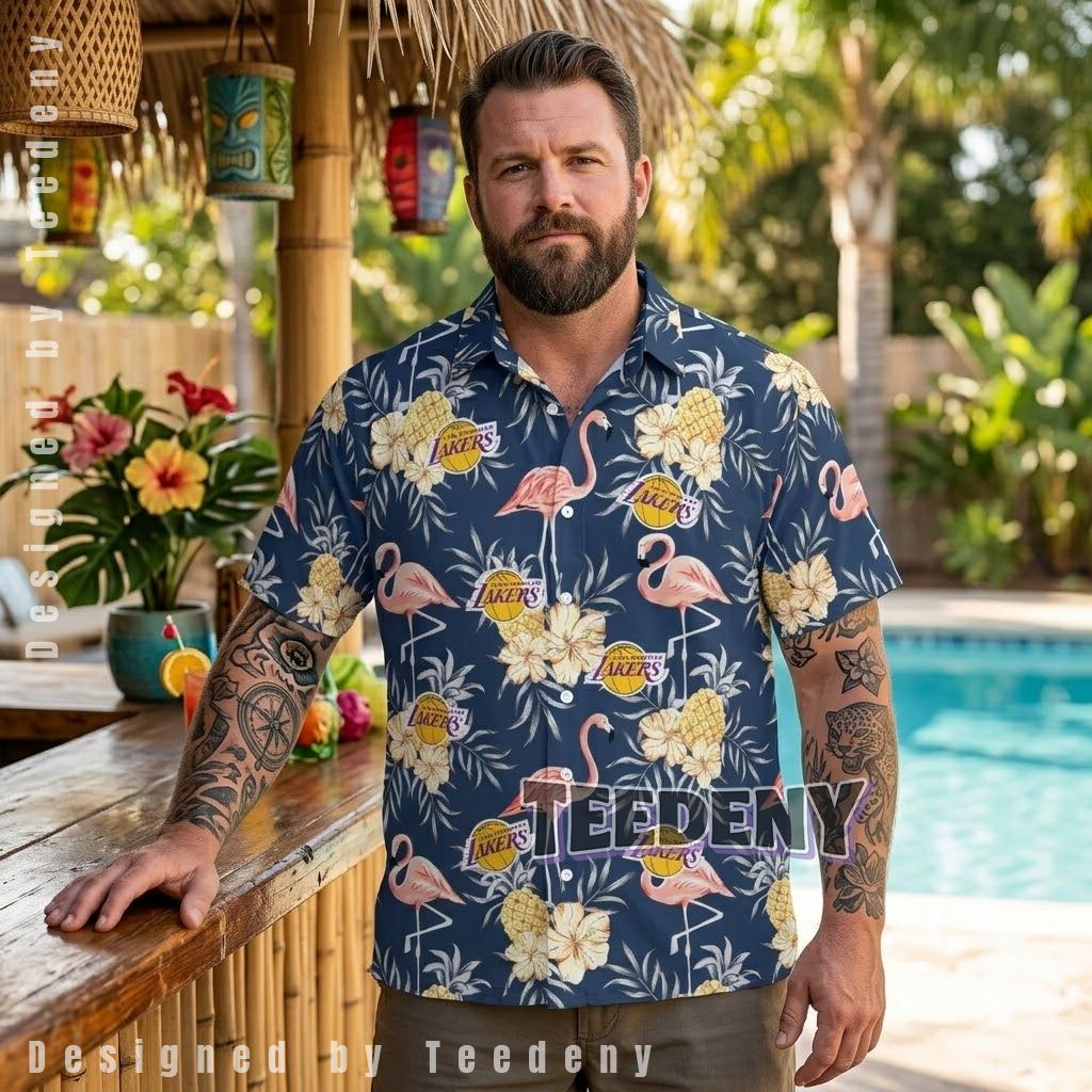 Los Angeles Lakers Flamingo Pineapple Hawaiian Shirt Front