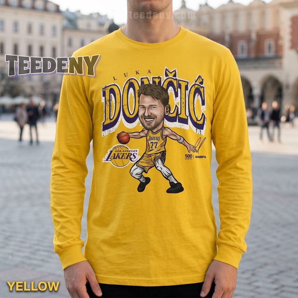 Los Angeles Lakers Luka Doncic Cartoon Style Long Sleeve Los Angeles Lakers Luka Doncic Cartoon Style Long Sleeve