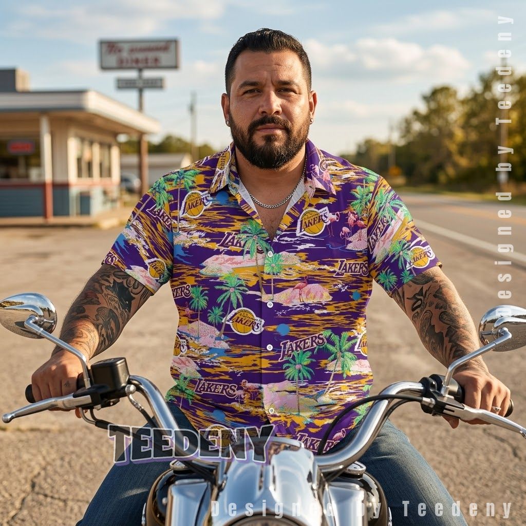 Los Angeles Lakers Retro Island Tropical Shirt Front