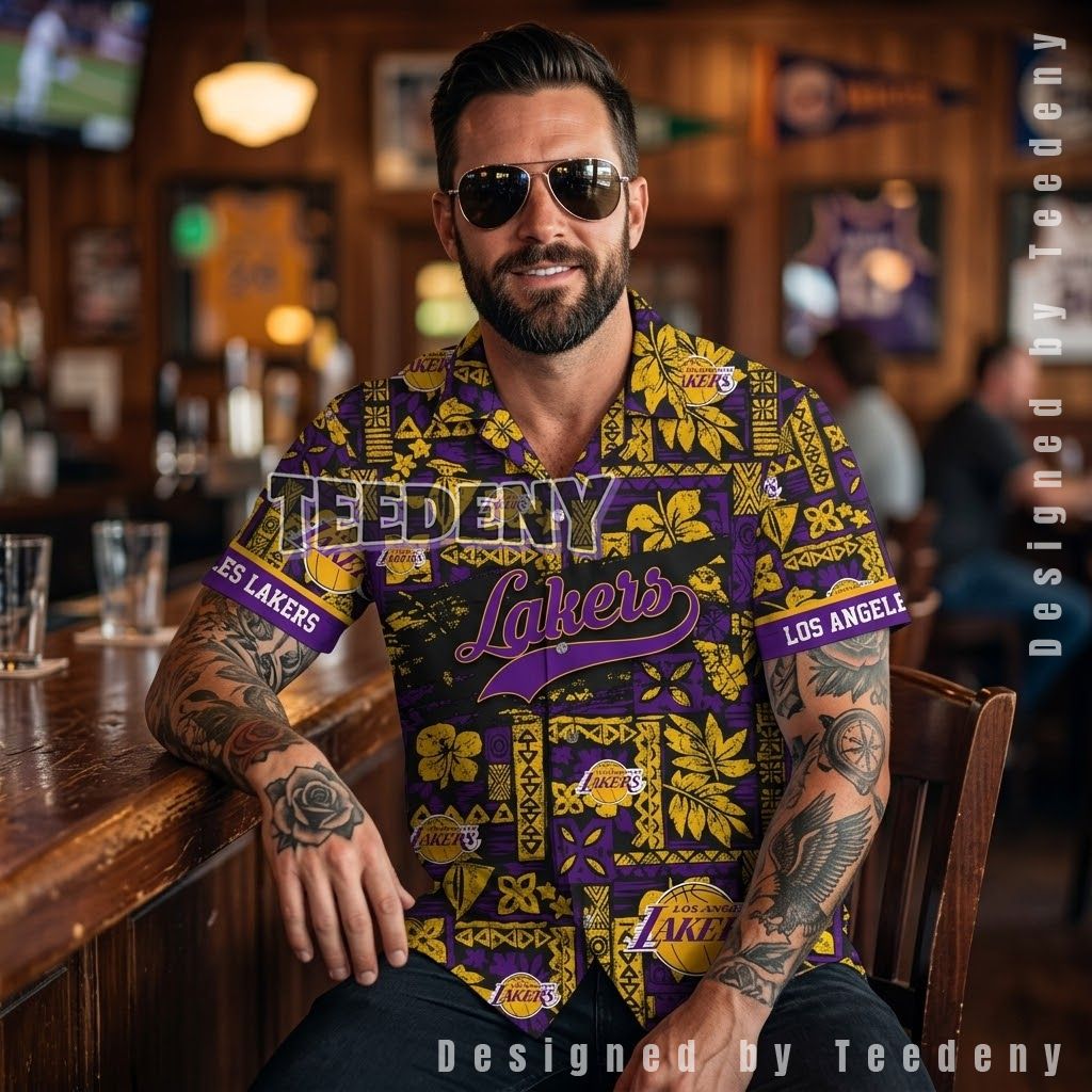 Los Angeles Lakers Tribal Tiki Tropical Shirt Front