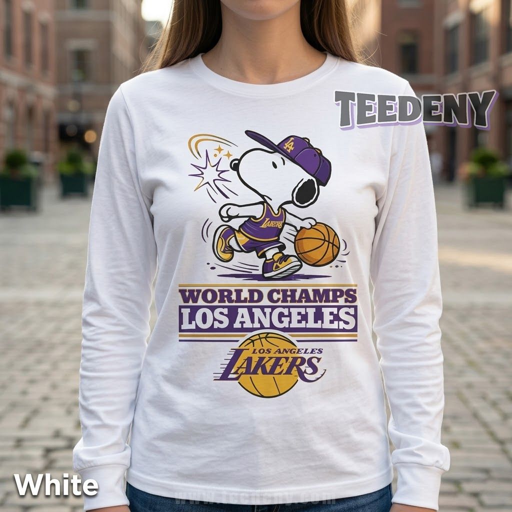 Los Angeles Lakers World Champs Snoopy Graphic Long Sleeve Los Angeles Lakers World Champs Snoopy Graphic Long Sleeve