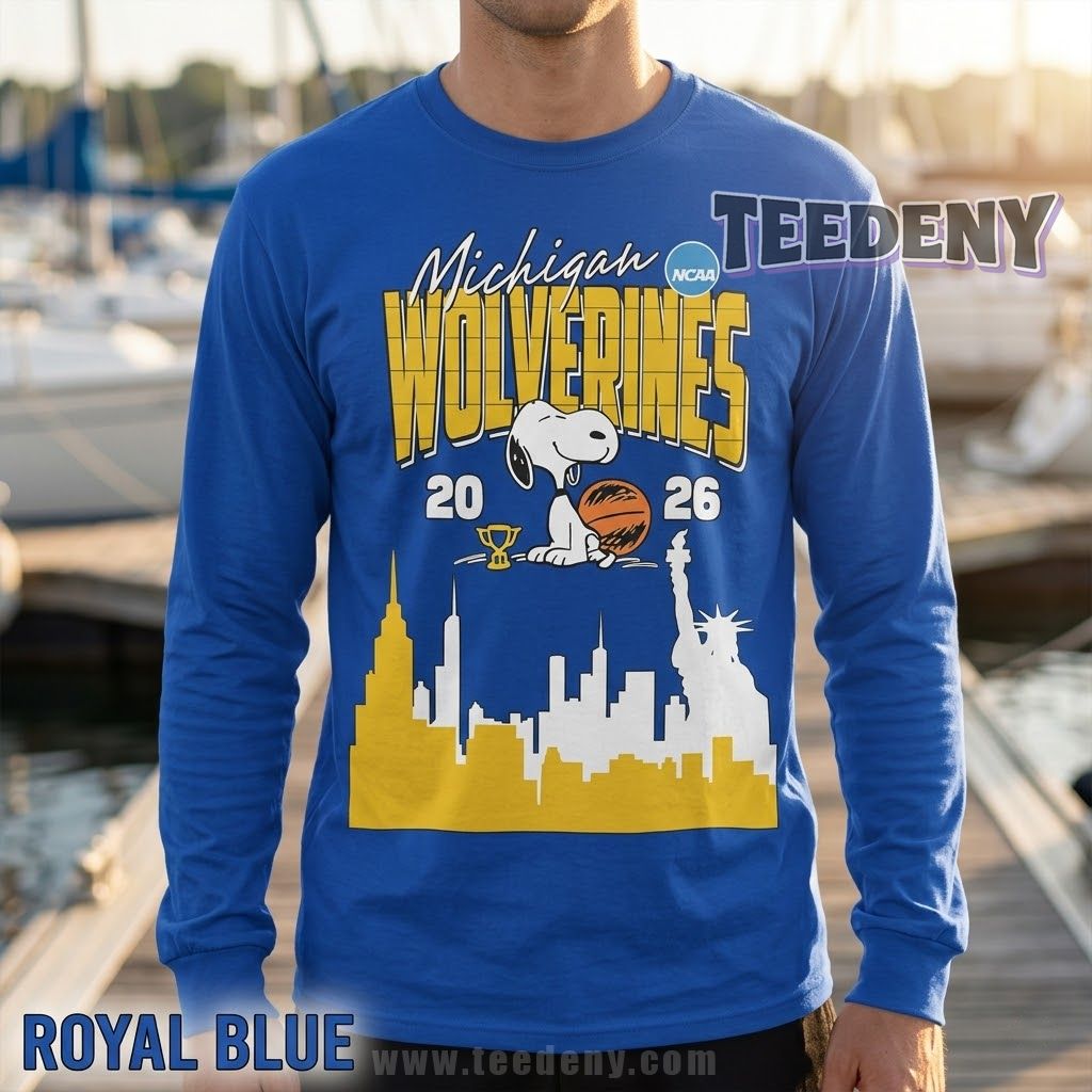 Michigan Wolverines Basketball 2026 NCAA March Madness Skyline Snoopy Long Sleeve Michigan Wolverines Basketball 2026 NCAA March Madness Skyline Snoopy Long Sleeve