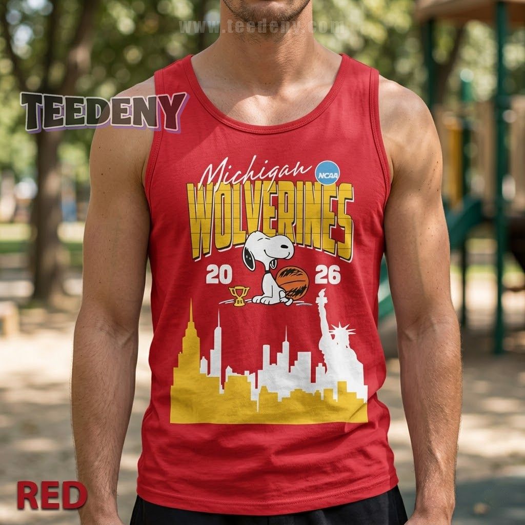 Michigan Wolverines Basketball 2026 NCAA March Madness Skyline Snoopy Tanktop Michigan Wolverines Basketball 2026 NCAA March Madness Skyline Snoopy Tanktop