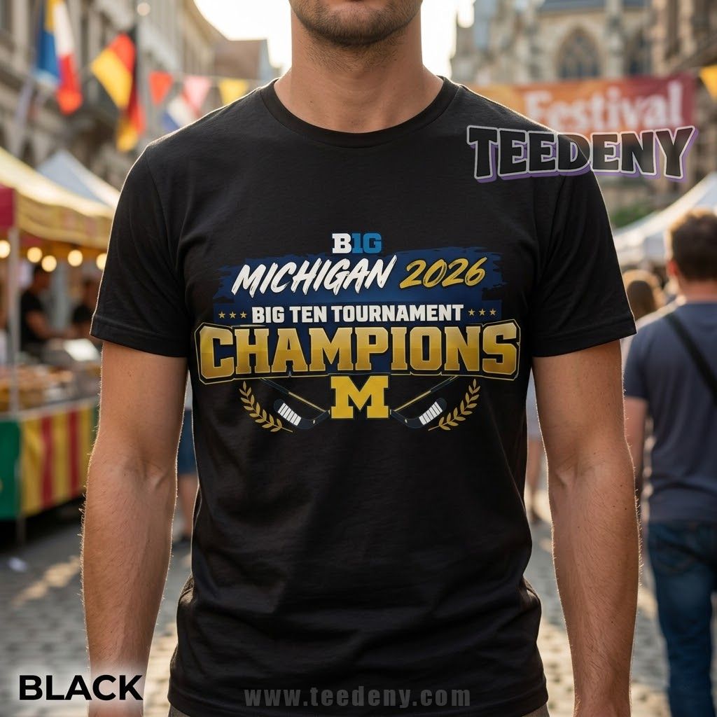 Michigan Wolverines Big Ten Ice Hockey Tournament Champions 2026 Celebration T-Shirt
