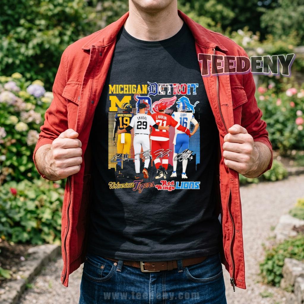 Michigan Wolverines Detroit Tigers Red Wings Lions All Teams Players Signatures Shirt