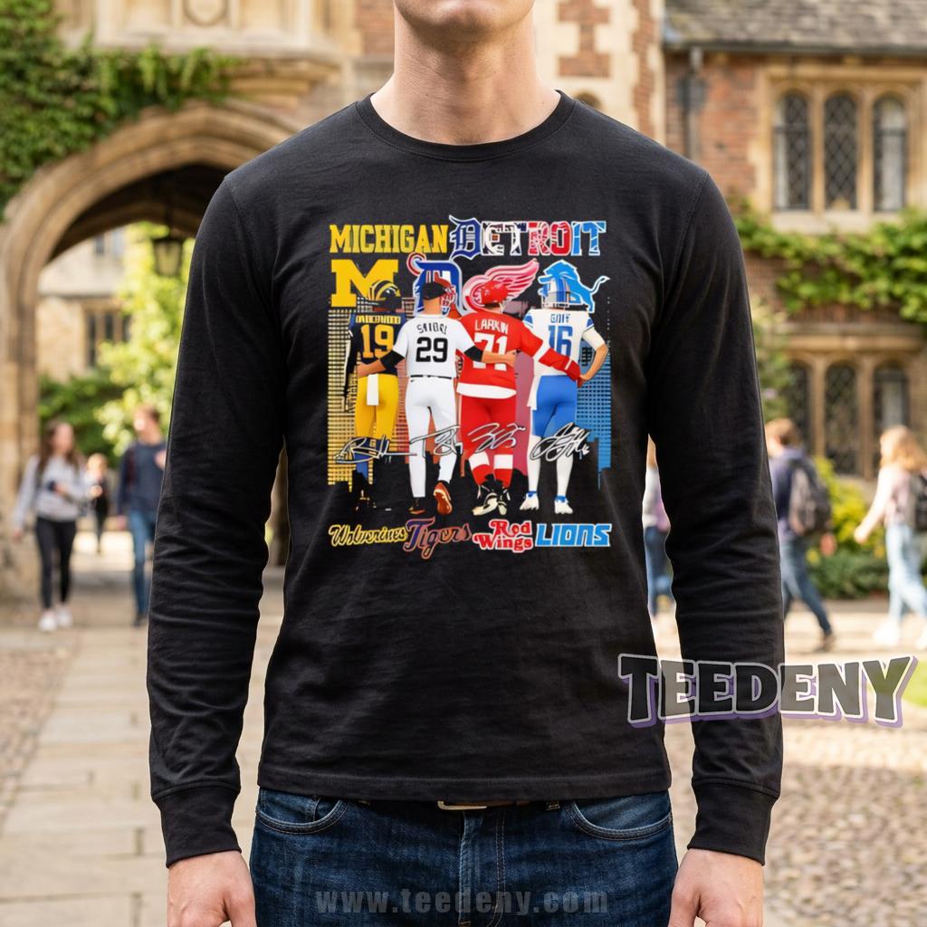 Michigan Wolverines Detroit Tigers Red Wings Lions All Teams Players Signatures Long Sleeve Michigan Wolverines Detroit Tigers Red Wings Lions All Teams Players Signatures Long Sleeve