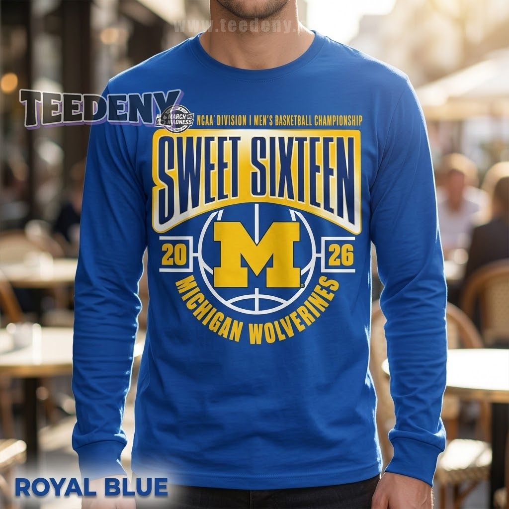 Michigan Wolverines Men’s Basketball March Madness Sweet 16 2026 Bracket Long Sleeve Michigan Wolverines Men’s Basketball March Madness Sweet 16 2026 Bracket Long Sleeve