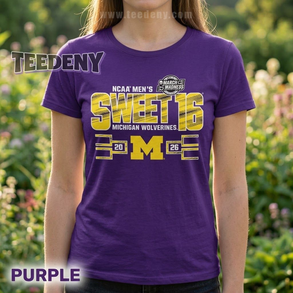 Michigan Wolverines Men’s Basketball Sweet 16 2026 March Madness Court T-Shirt