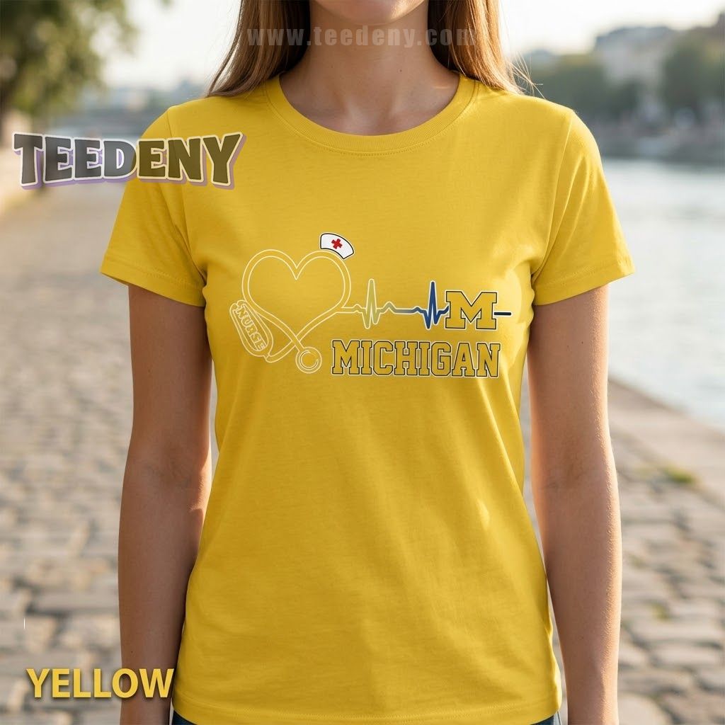 Michigan Wolverines Nurse Heartbeat Medical T-Shirt