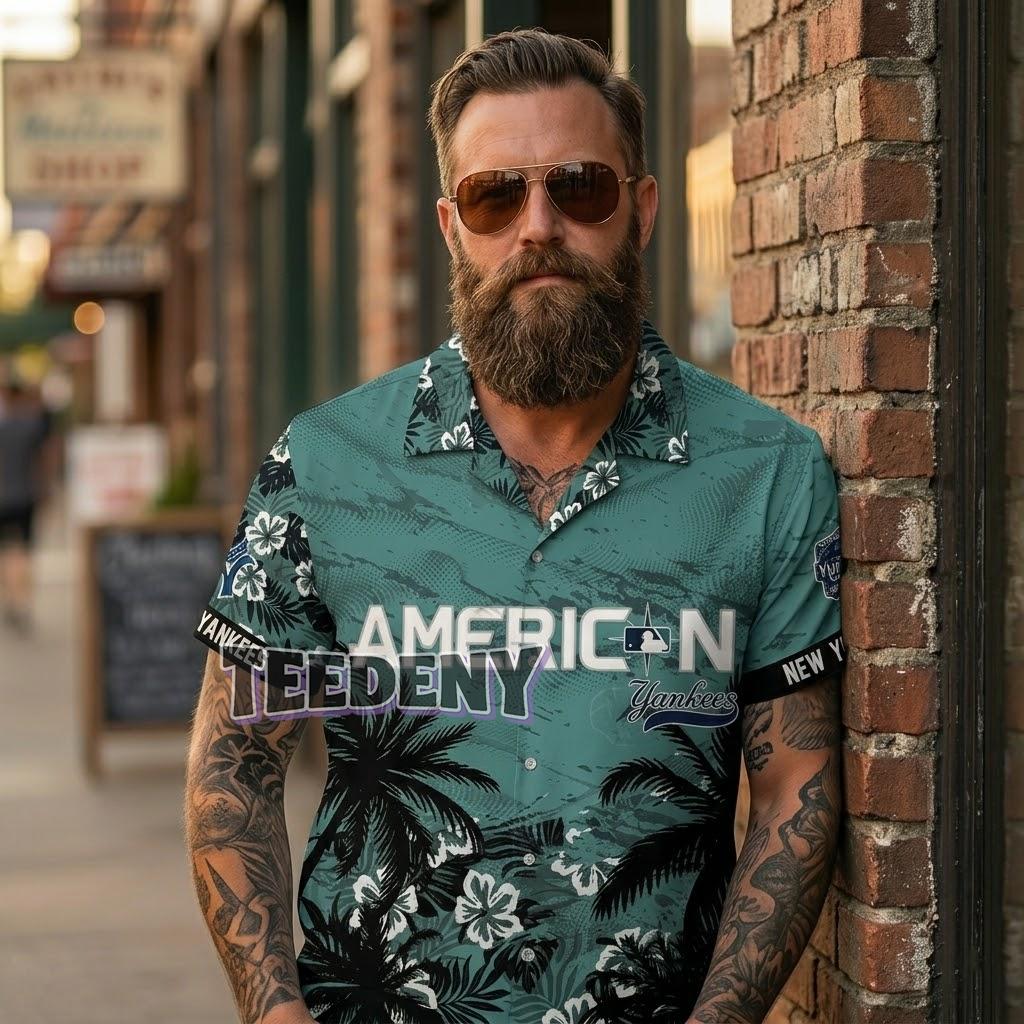 New York Yankees American Teal Custom Hawaiian Shirt Front