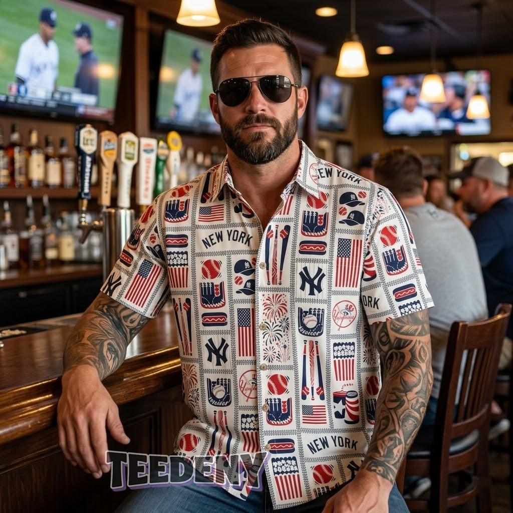 New York Yankees Americana Tile Button-Up Shirt Front