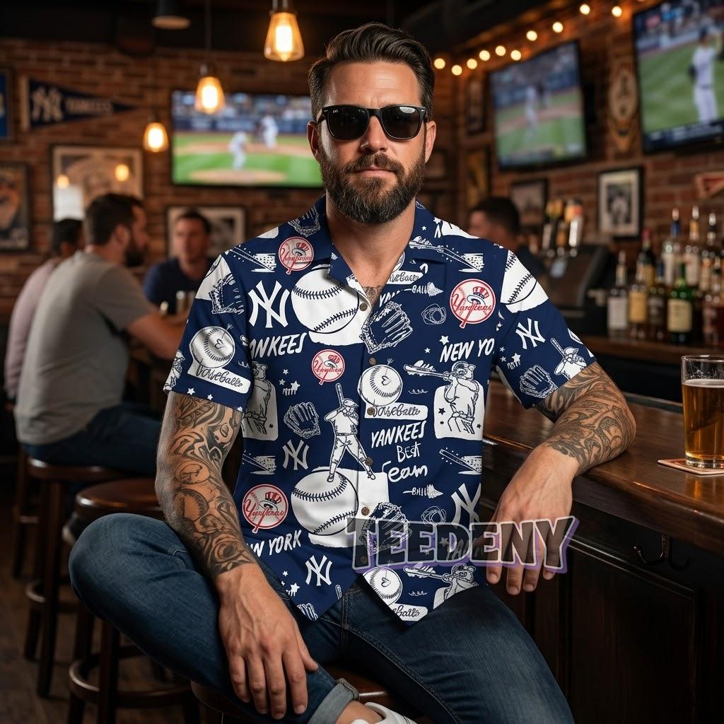 New York Yankees Baseball Sketch Hawaiian Shirt Front