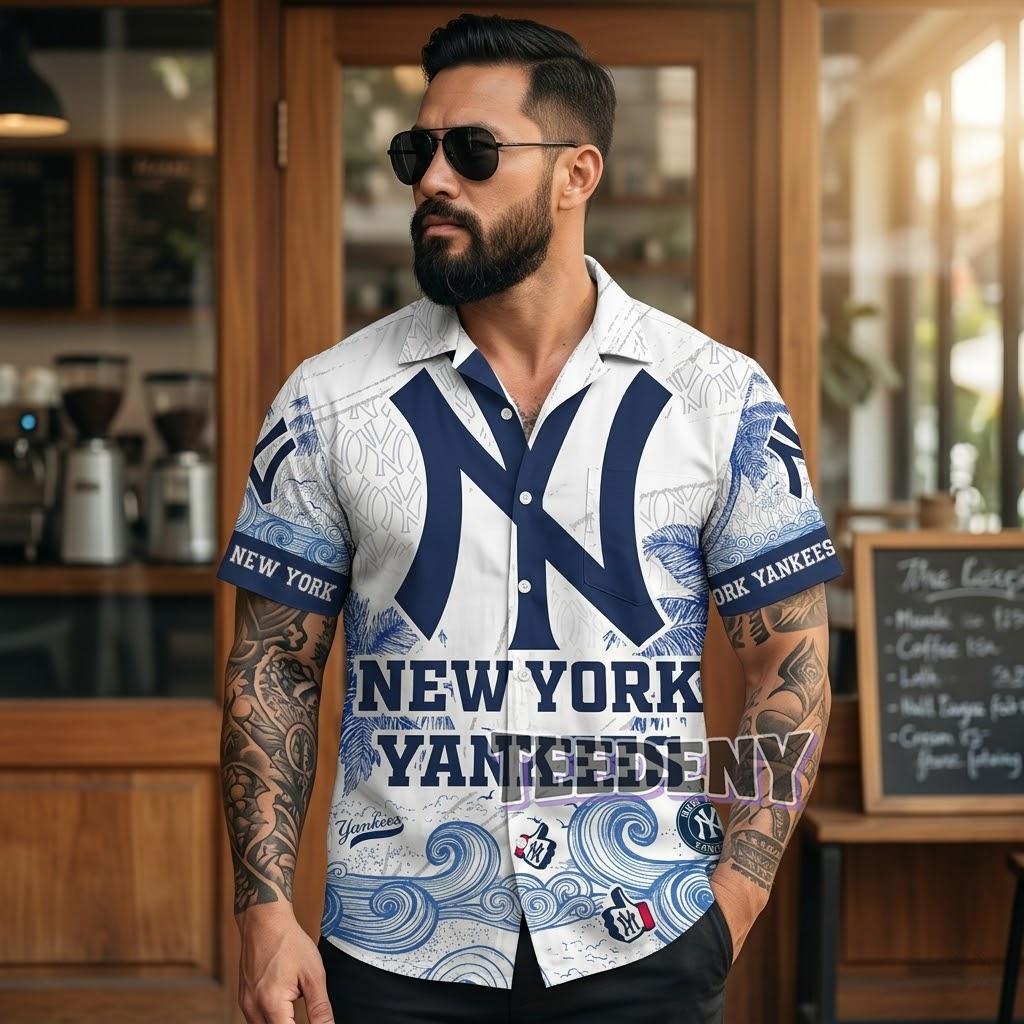 New York Yankees Ocean Wave Hawaiian Shirt Front