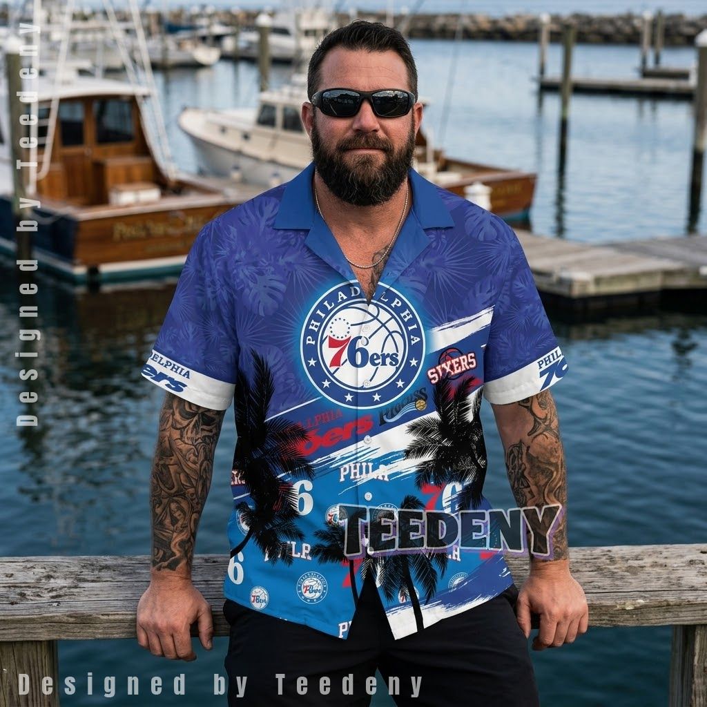 Philadelphia 76ers Palm Tree Aloha Shirt Front