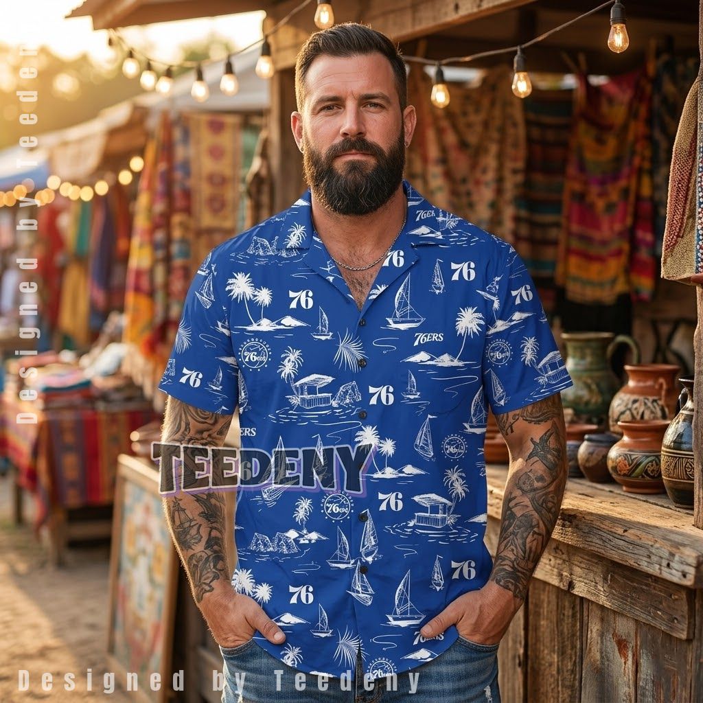 Philadelphia 76ers Sailboat Island Aloha Shirt Front