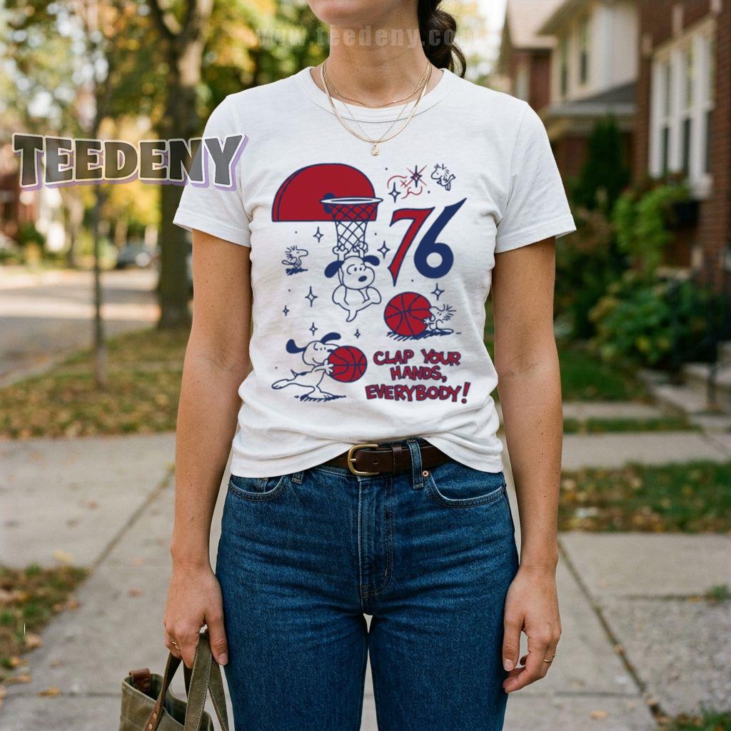 Philadelphia 76ers Snoopy Clap Your Hands Everybody Basketball T-Shirt