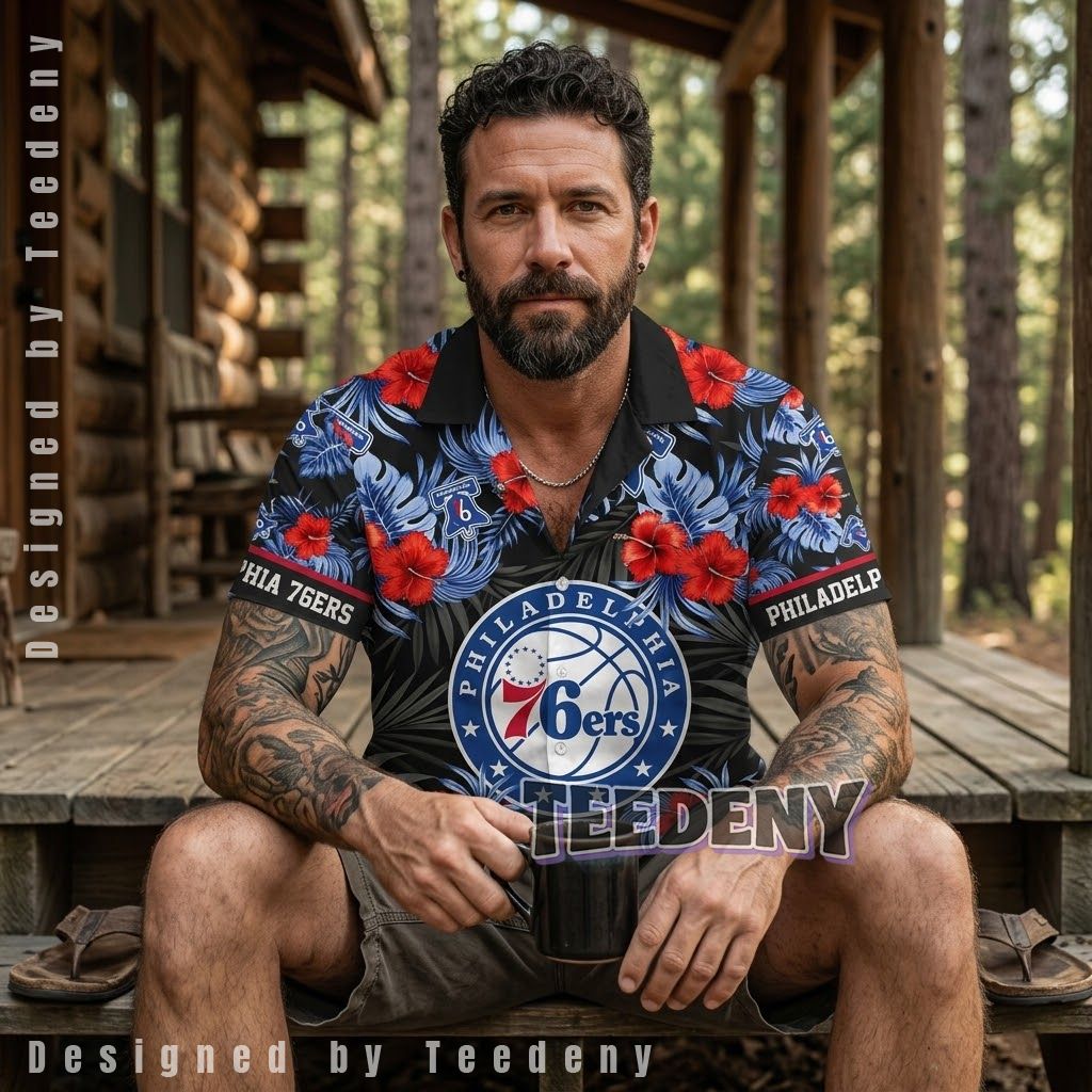 Philadelphia 76ers Sunset Palm Hawaiian Shirt Front