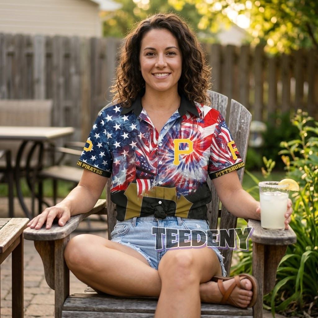 Pittsburgh Pirates American Flag Hawaiian Shirt Front