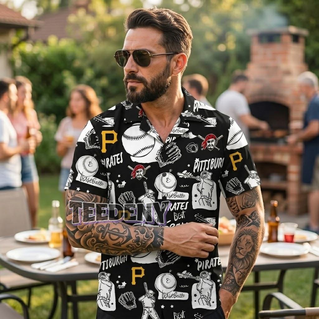 Pittsburgh Pirates Baseball Sketch Hawaiian Shirt Front