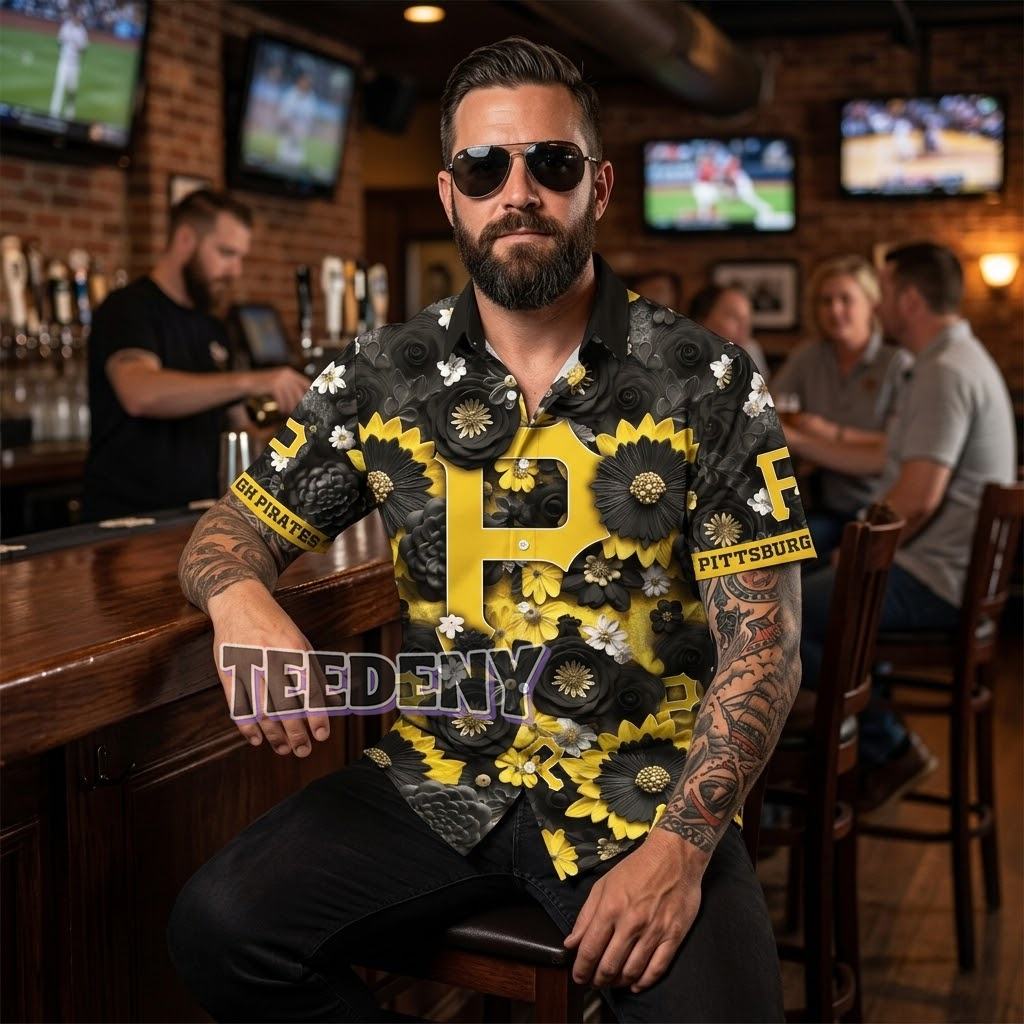 Pittsburgh Pirates Black Sunflower Hawaiian Shirt Front