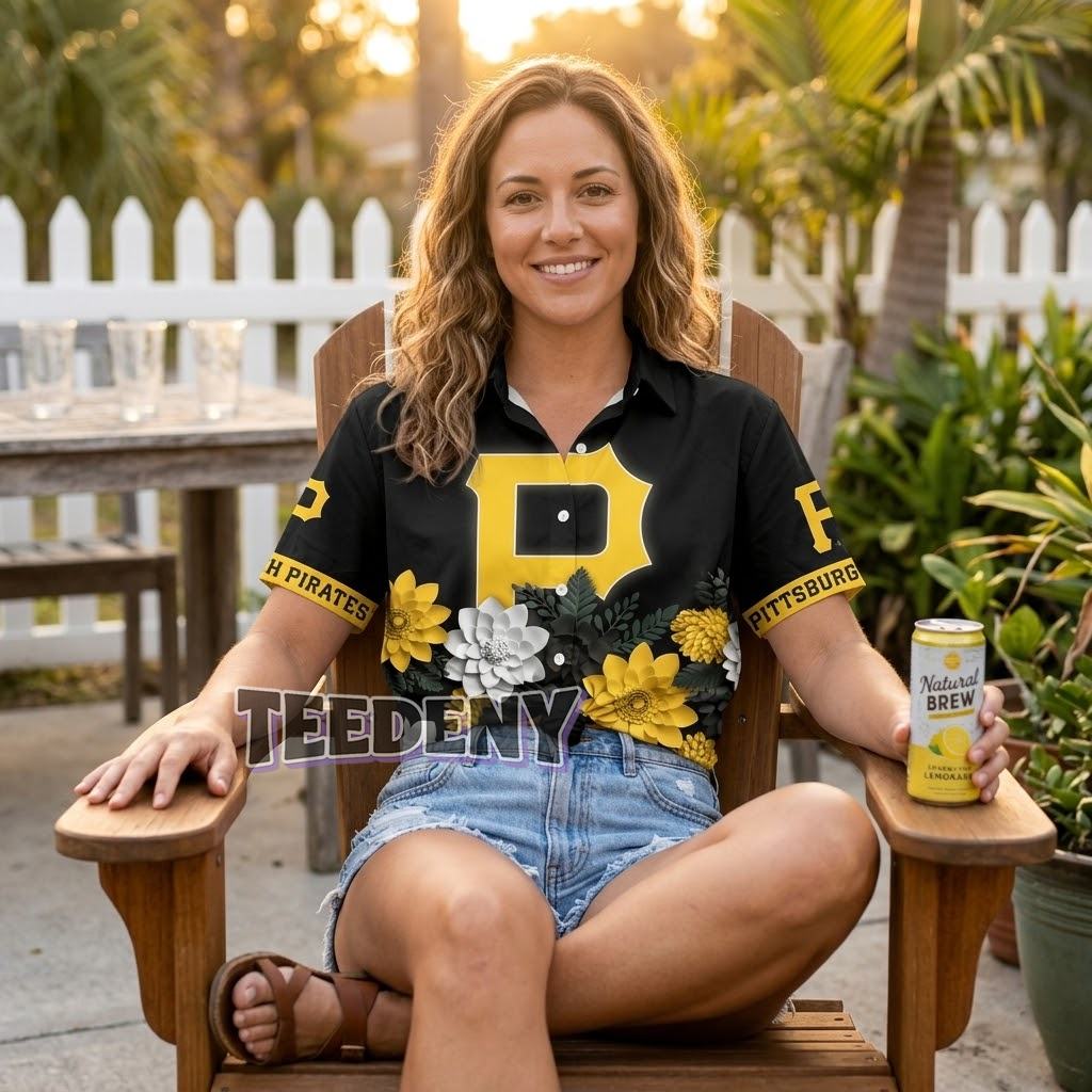 Pittsburgh Pirates Chrysanthemum Bloom Aloha Shirt Front
