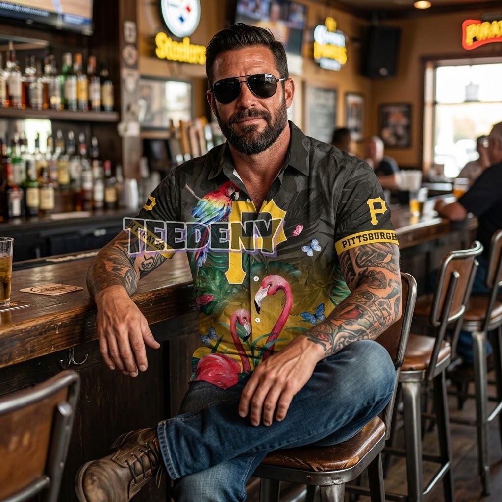 Pittsburgh Pirates Flamingo Parrot Tropical Hawaiian Shirt Front