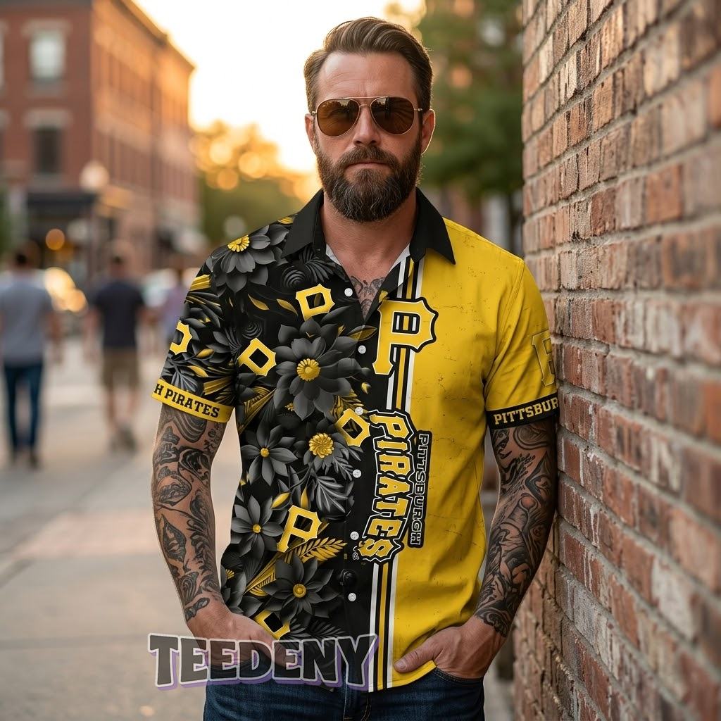 Pittsburgh Pirates Golden Sunflower Beach Shirt Front