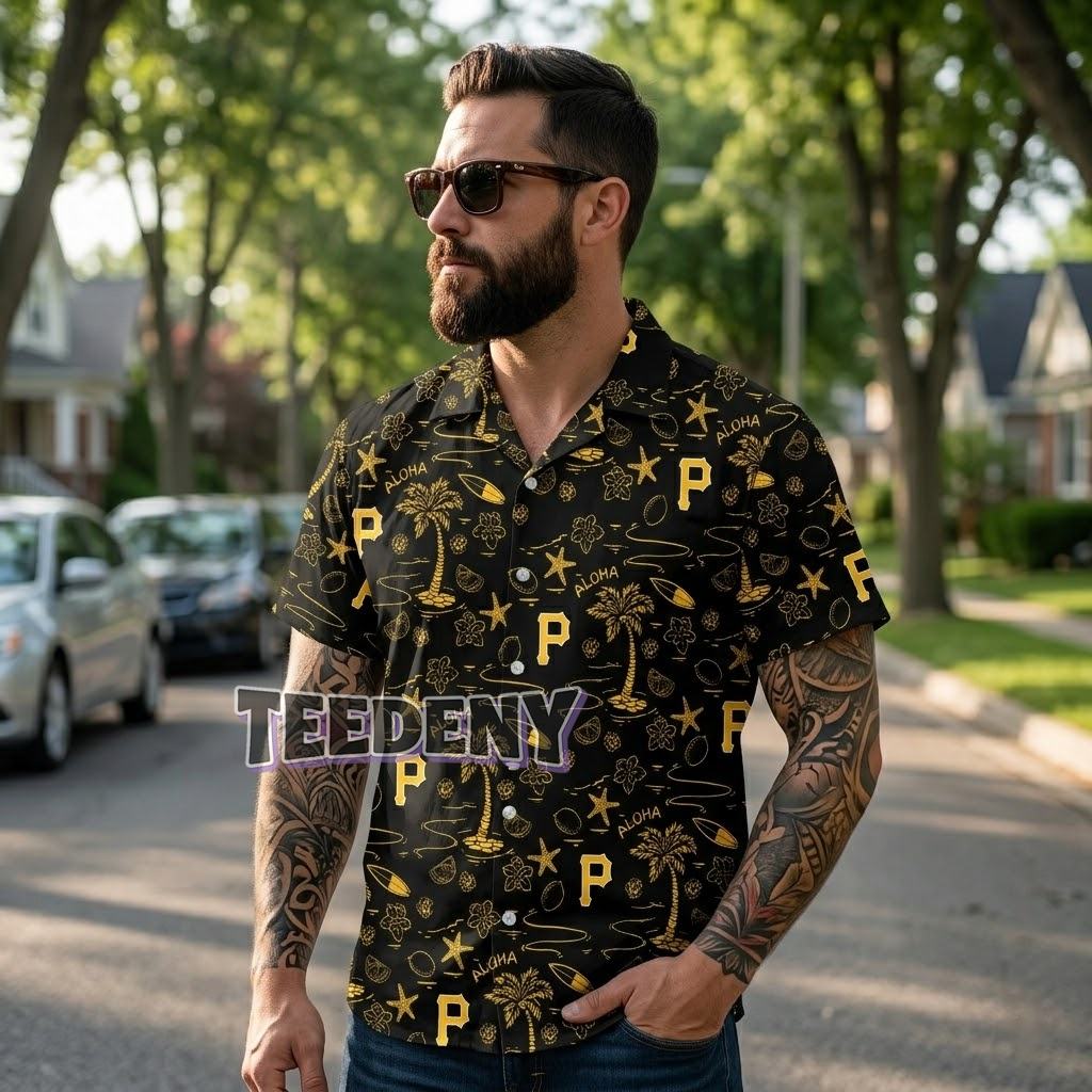Pittsburgh Pirates Palm Tree Aloha Shirt Front