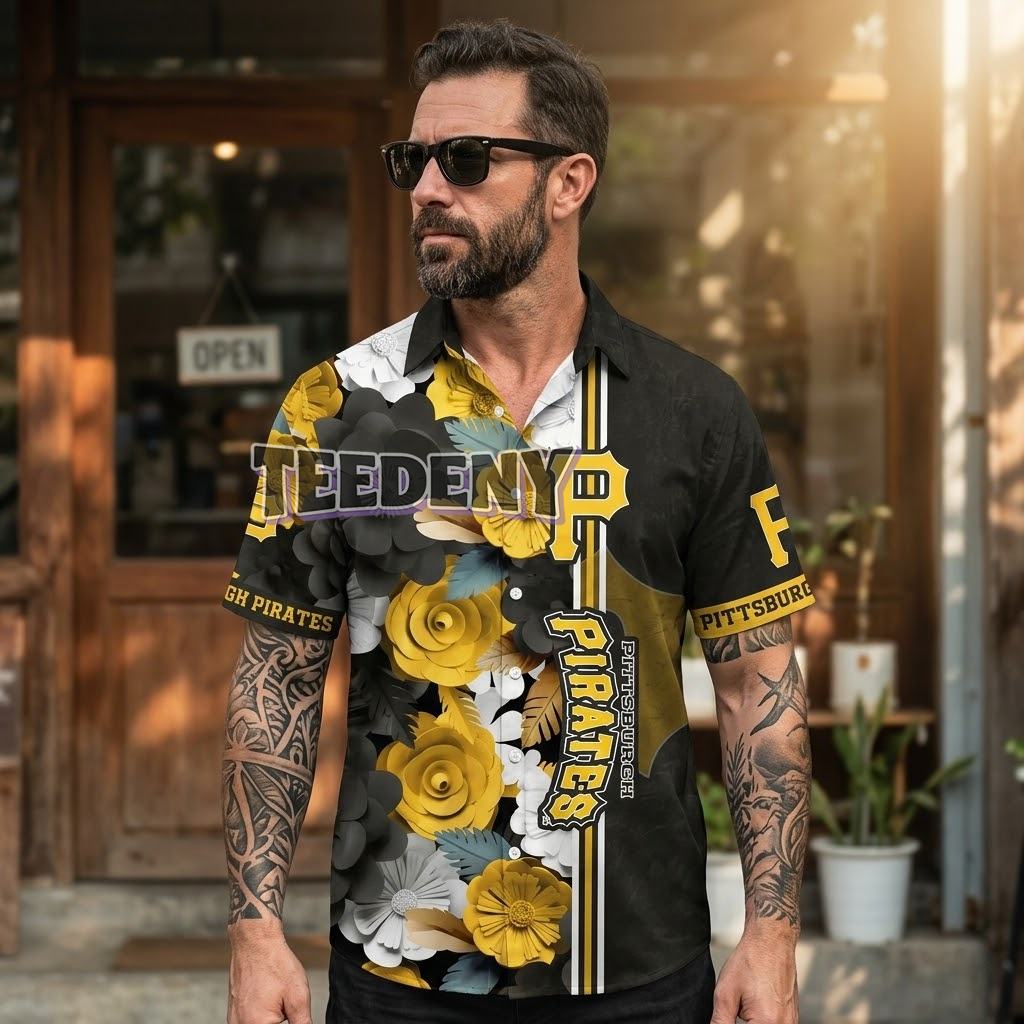 Pittsburgh Pirates Paper Flower Hawaiian Shirt Front