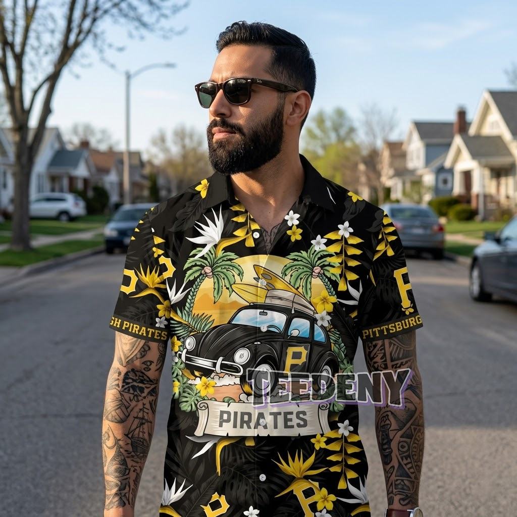 Pittsburgh Pirates Surfboard Car Tropical Shirt Front
