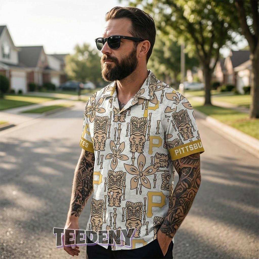 Pittsburgh Pirates Tiki Bamboo Pattern Hawaiian Shirt Front