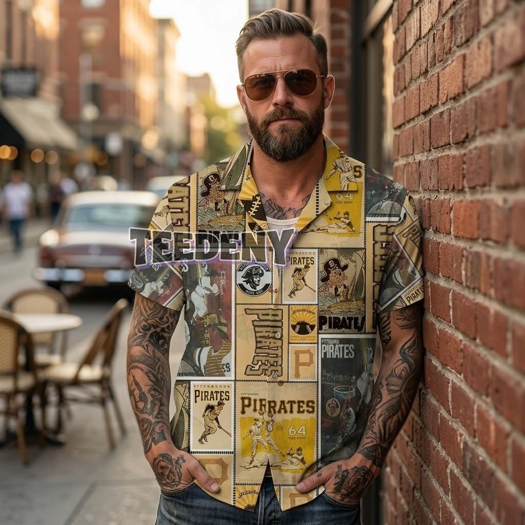 Pittsburgh Pirates Vintage Stamp Aloha Shirt Front