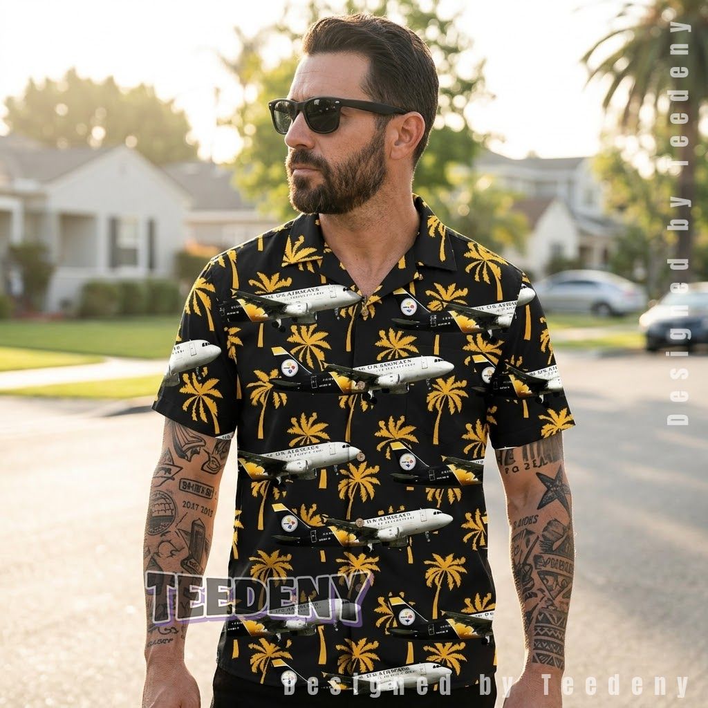 Pittsburgh Steelers Airplane Palm Button Up Shirt 1