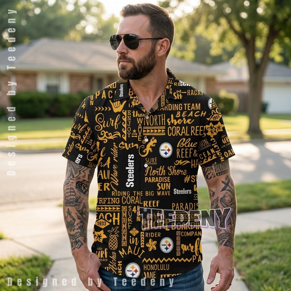 Pittsburgh Steelers Black Gold Tropical Hawaiian Shirt 1