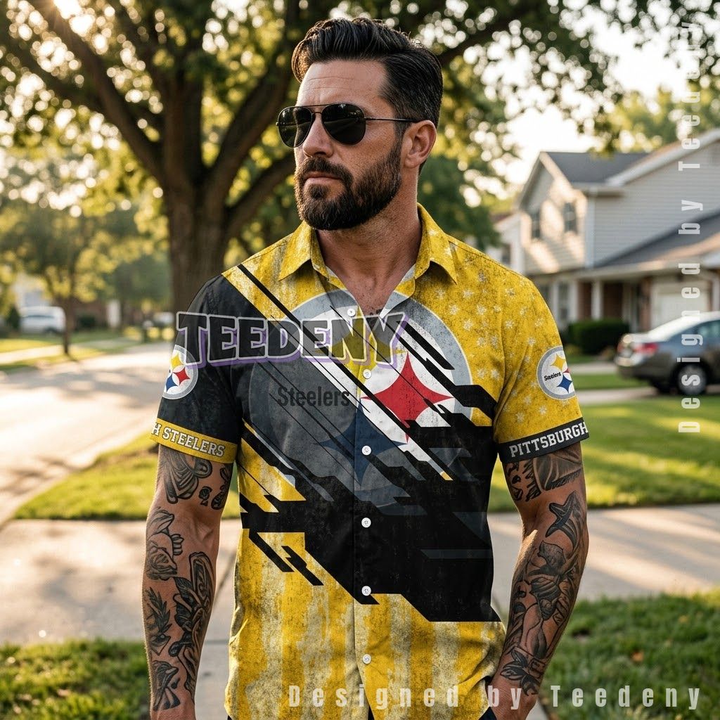 Pittsburgh Steelers Grunge Diagonal Beach Shirt 1