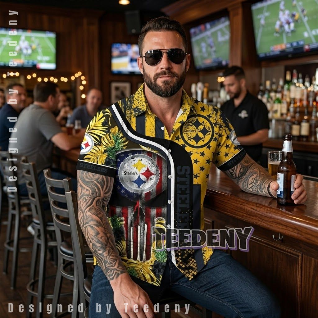 Pittsburgh Steelers Skull Flag Beach Shirt 1