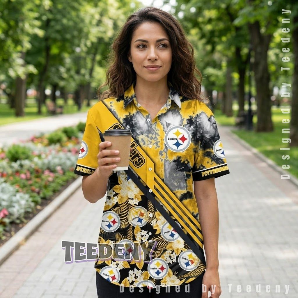 Pittsburgh Steelers Tie Dye Floral Aloha Shirt 1