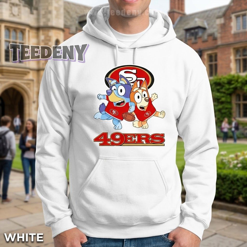 San Francisco 49ers Bluey and Bingo Holding Hands Hoodie San Francisco 49ers Bluey and Bingo Holding Hands Hoodie