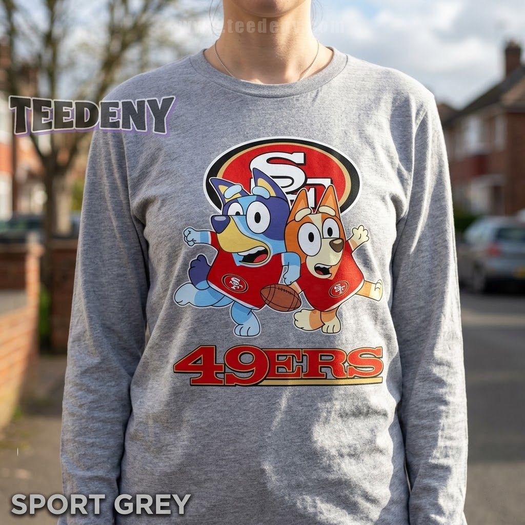 San Francisco 49ers Bluey and Bingo Holding Hands Long Sleeve San Francisco 49ers Bluey and Bingo Holding Hands Long Sleeve