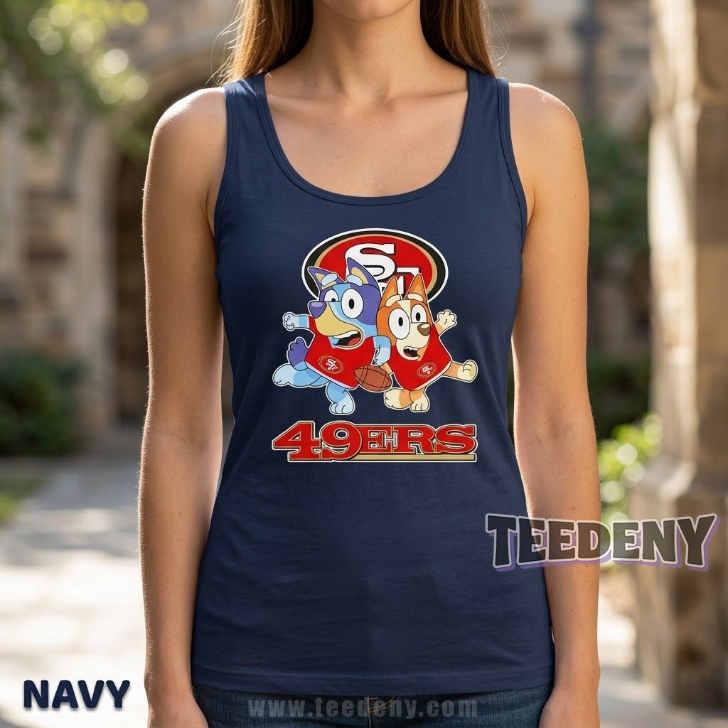 San Francisco 49ers Bluey and Bingo Holding Hands Tanktop San Francisco 49ers Bluey and Bingo Holding Hands Tanktop