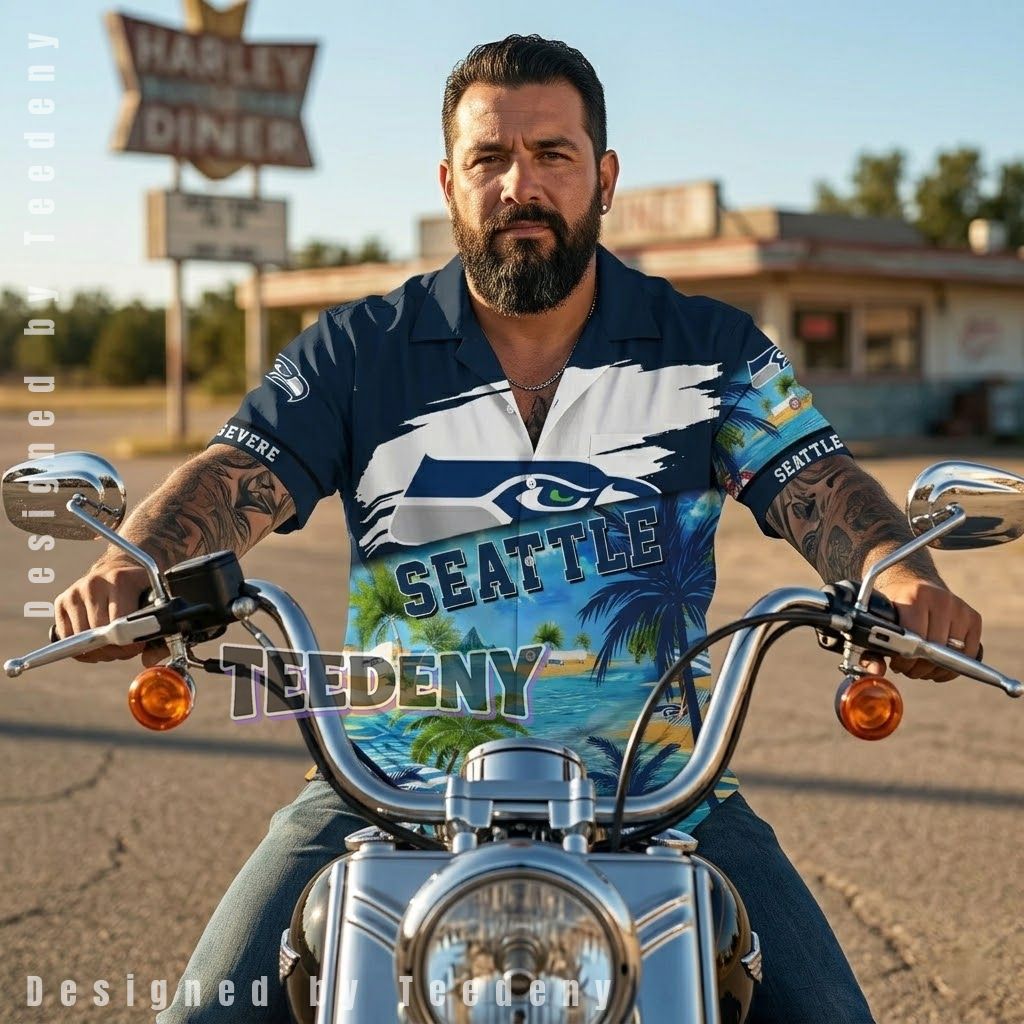 Seattle Seahawks Beach Scenery Hawaiian Shirt Front